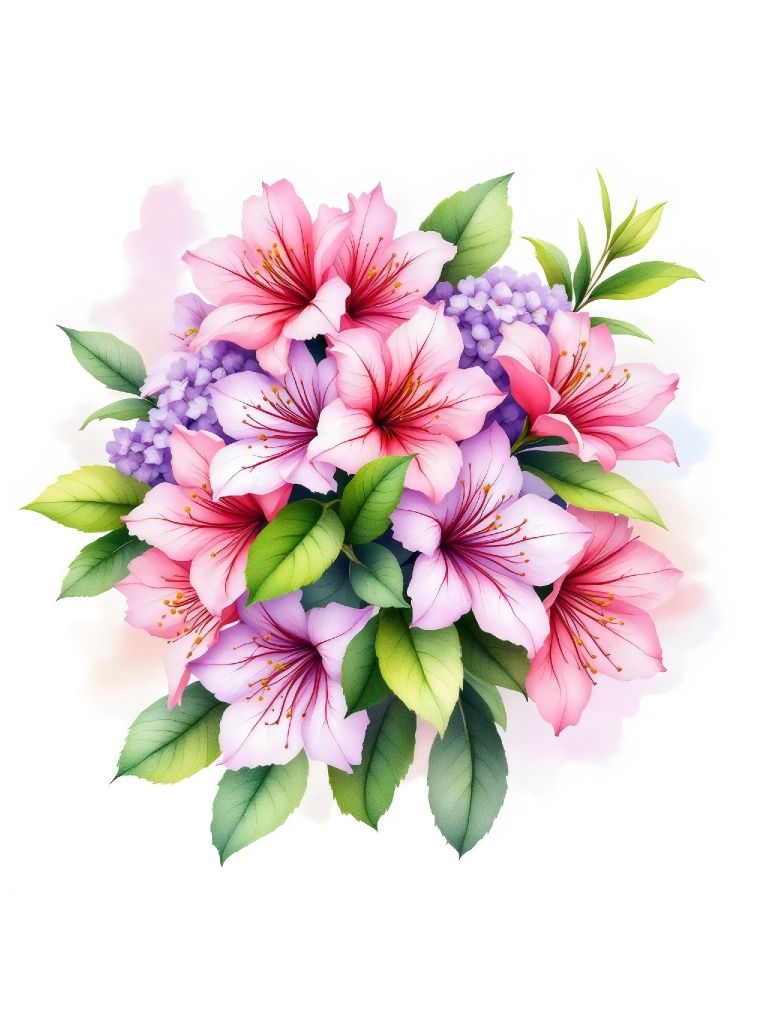 12 free Beautiful Pink Floral Bouquet - Elegant Blossom Art for Nature Lovers - Azalea watercolor clipart product image (2)