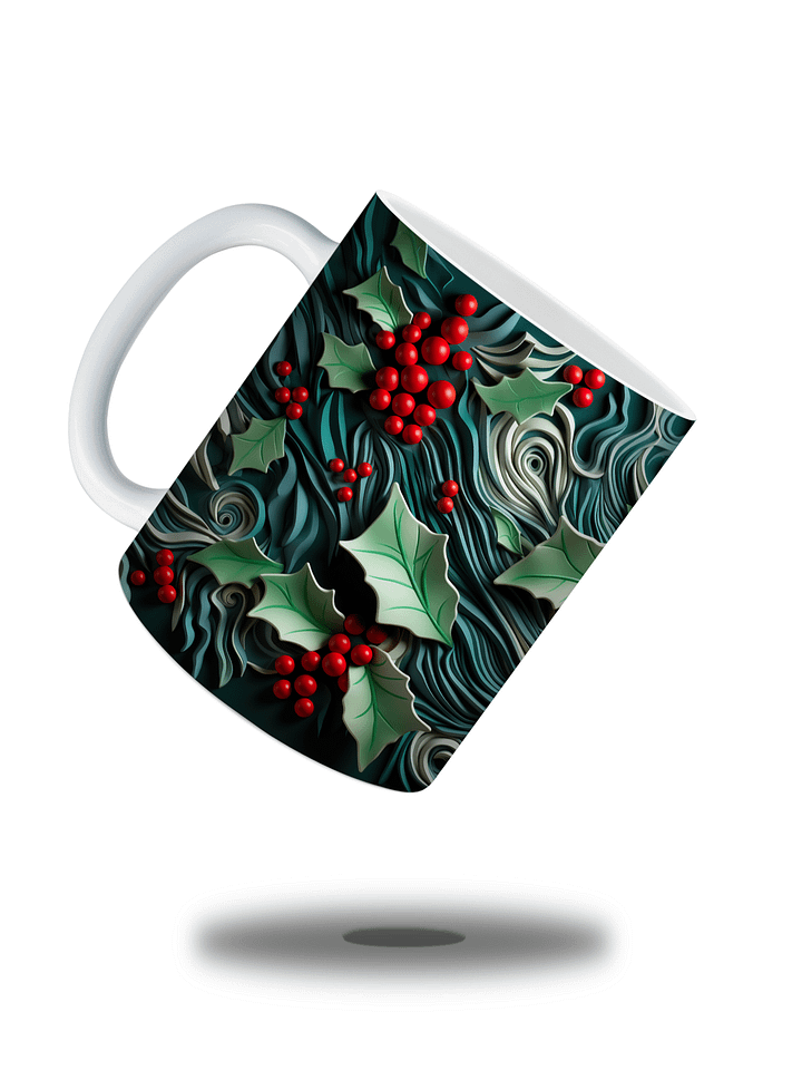 Festive Holly and Berries 11oz Coffee Mug – Elegant Christmas Holiday Ceramic Cup – Perfect for Winter Drinks and Seasonal Décor product image (2)