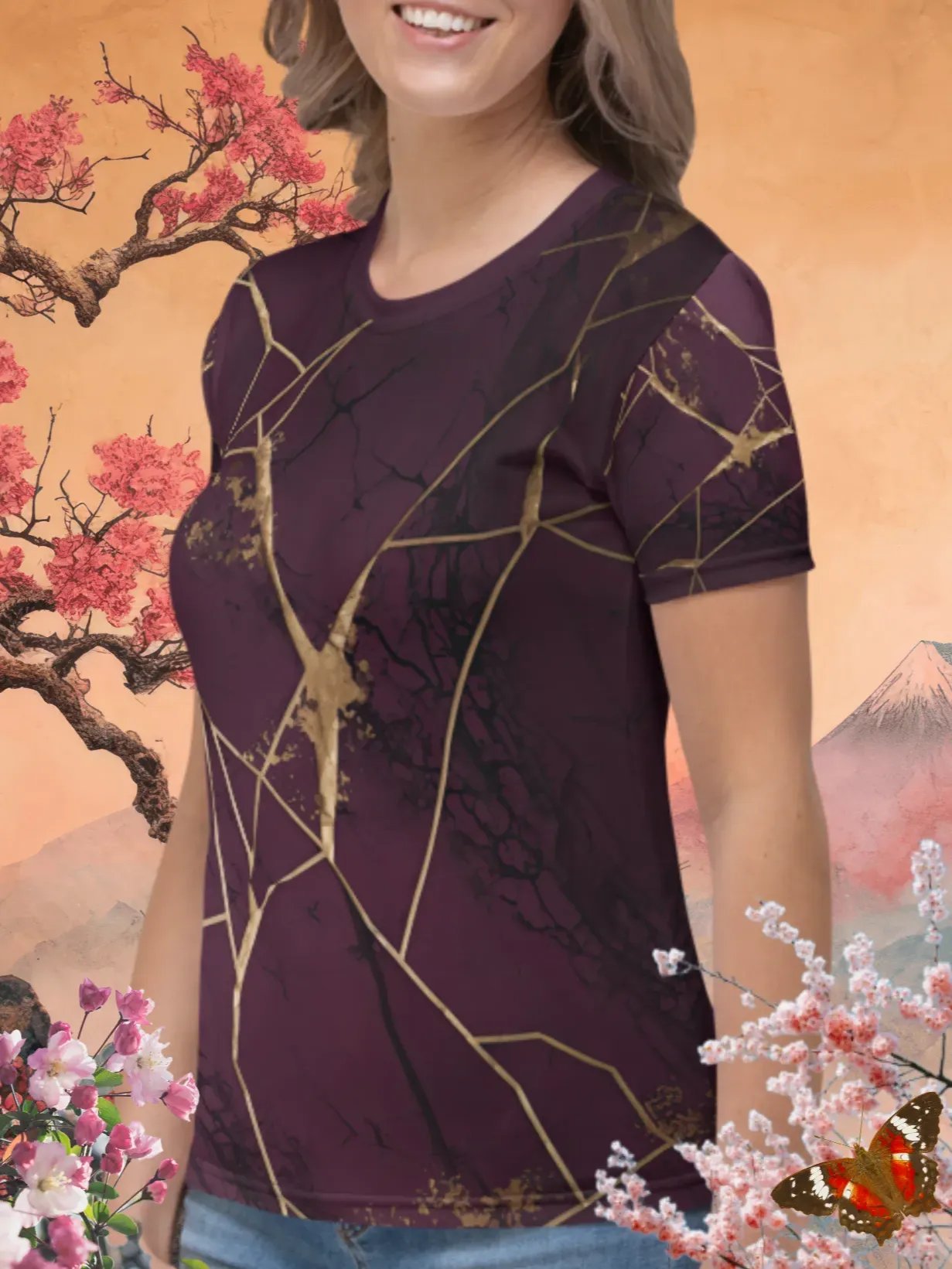 Purple & Gold Kintsugi Print T-Shirt product image (2)