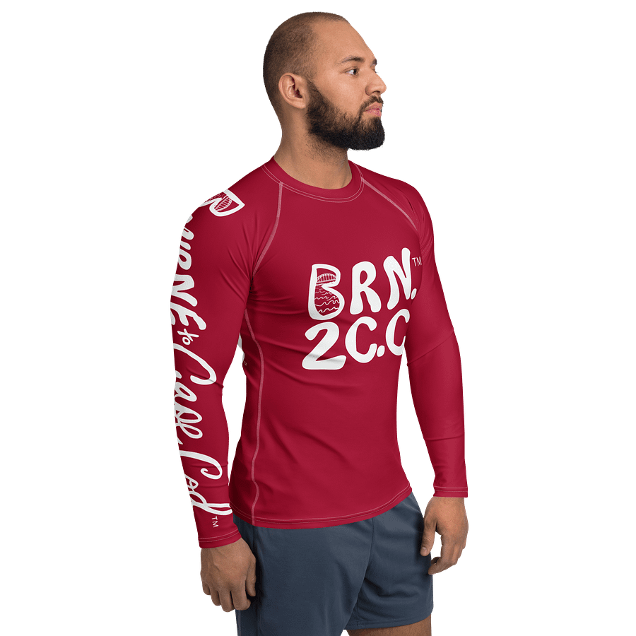 BRN.2C.C.™ /BOURNE to Cape Cod™ | Men’s Long Sleeve Rash Guard | UPF 50+ Active Coastal Shirt | White Logos on Cranberry Red product image (4)