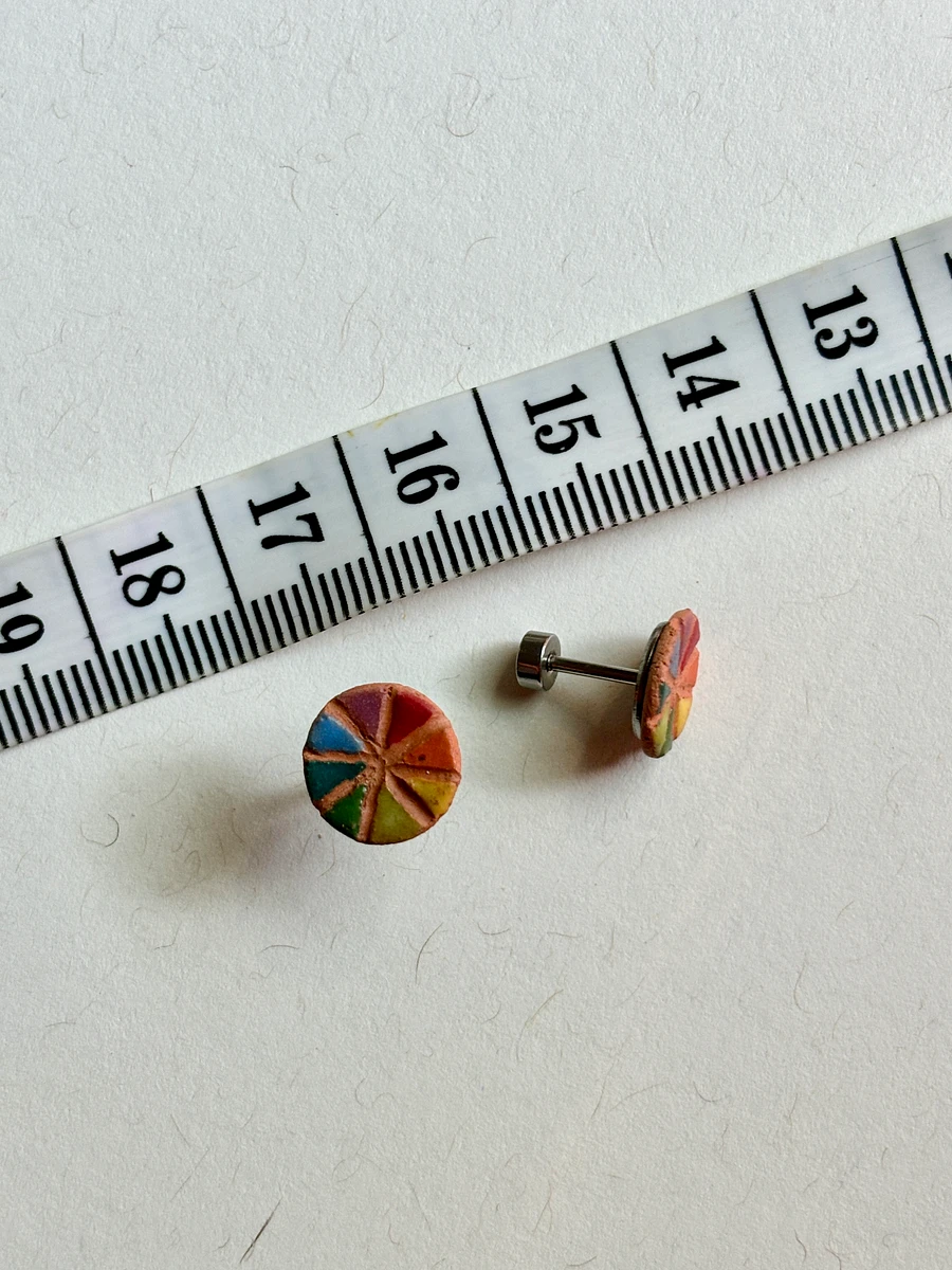 Rainbow Ceramic Clay Glazed Flatback Stud Earrings, Style 2 product image (4)