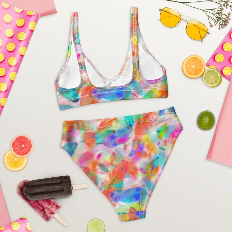 Colorful Feather Pattern Design High Waisted Bikini - v4 product image (7)