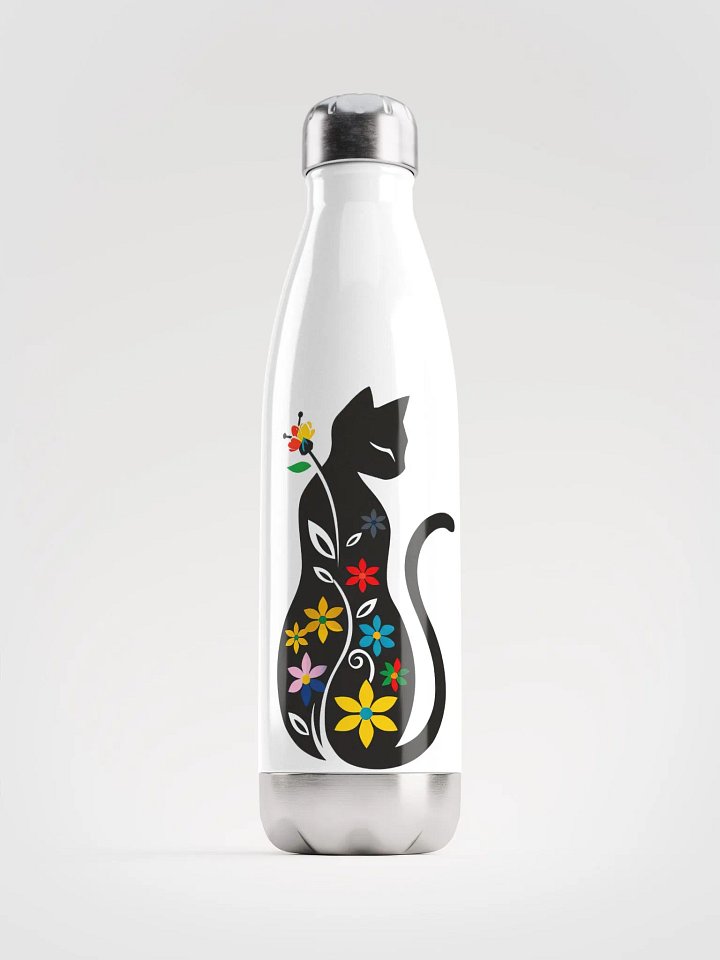 Whimsical Floral Cat Stainless Steel Water Bottle product image (1)