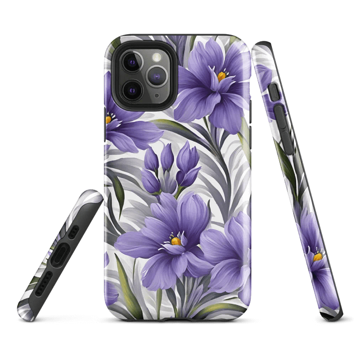 Tough Phone Case for iPhone® - Purple Flowers on a White Background product image (1)