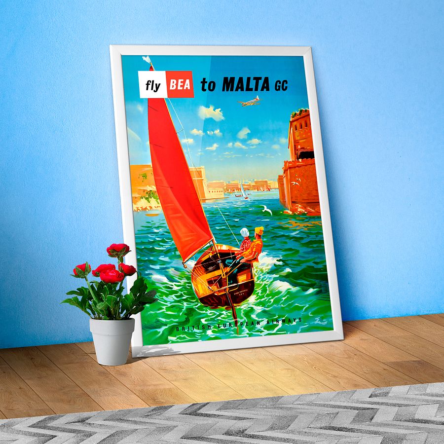Fly to Malta, BEA, 1950s — retro travel poster, vintage travel print, retro travel wall art, retro wall art, travel wall decor product image (1)