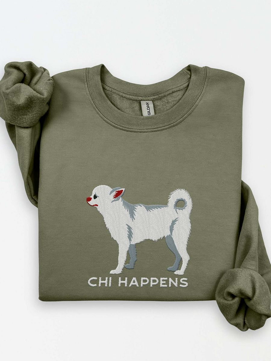 Chi Happens Sweatshirt (Embroidered) of a Chihuahua(White) product image (1)