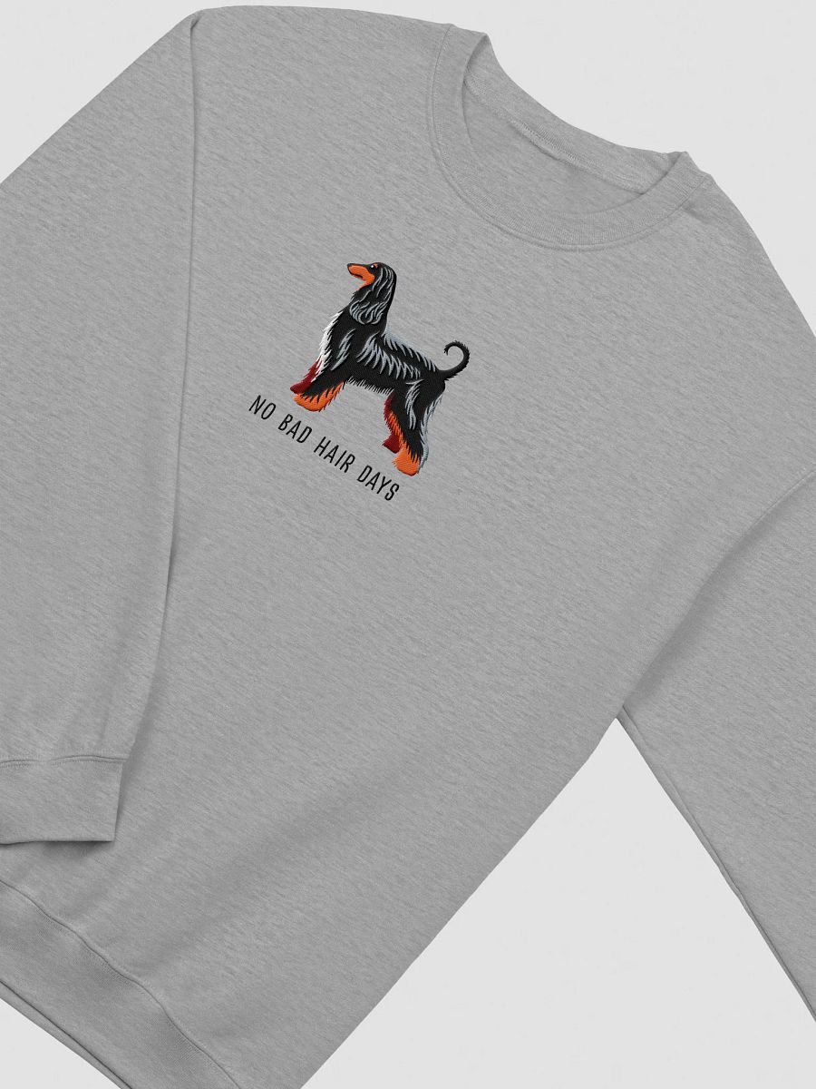 No Bad Hair Days Sweatshirt (Embroidered) of an Afghan Hound(Black & Tan) product image (9)