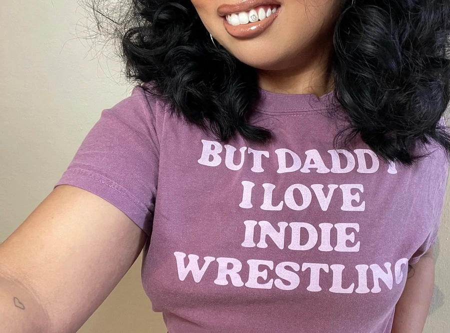 But Daddy, I Love Indie Wrestling Short Sleeved T-Shirt (Pink Font) product image (14)