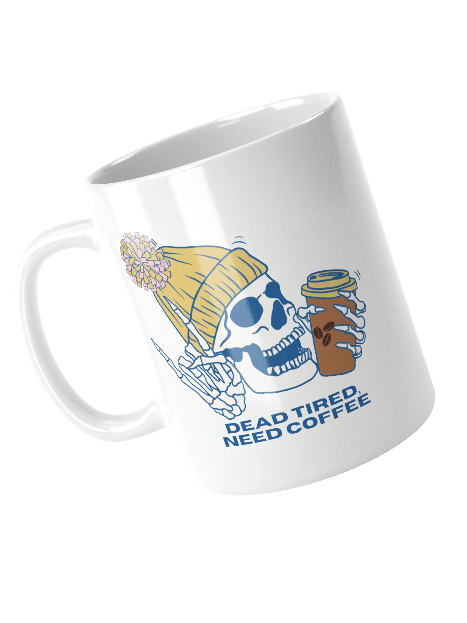 Golden “Dead Tired, Need Coffee.” Skeleton Ceramic Mug product image (10)