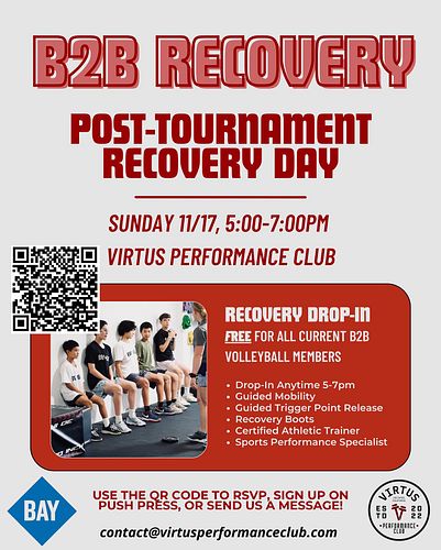 For all our B2B friends, swing by Virtus on Sunday from 5-7pm to work on recovery in between tournaments. Free for all B2B me...