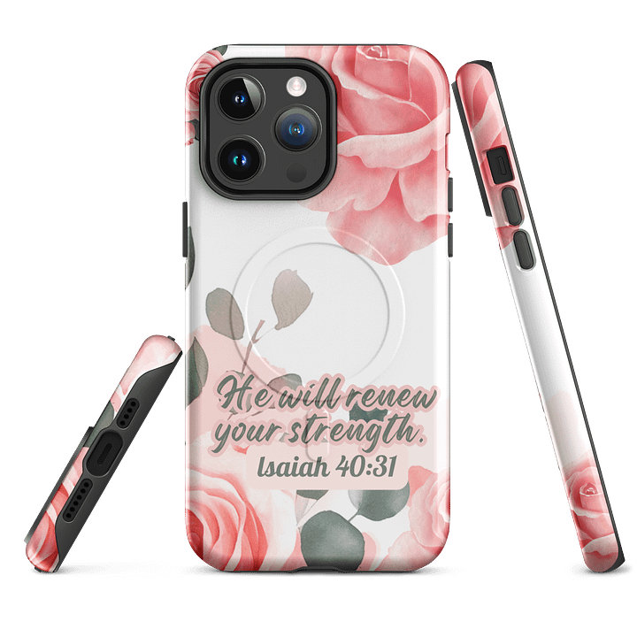 He will renew your Strength Isaiah 40:3, Inspirational Gift, Tough iPhone Magnetic Case Scripture, Sunflower Bible Verse, MagSafe® iPhone® Tough Case, iPhone 14, iPhone 15, iPhone 16, Pro, Pro Max, Pl product image (2)