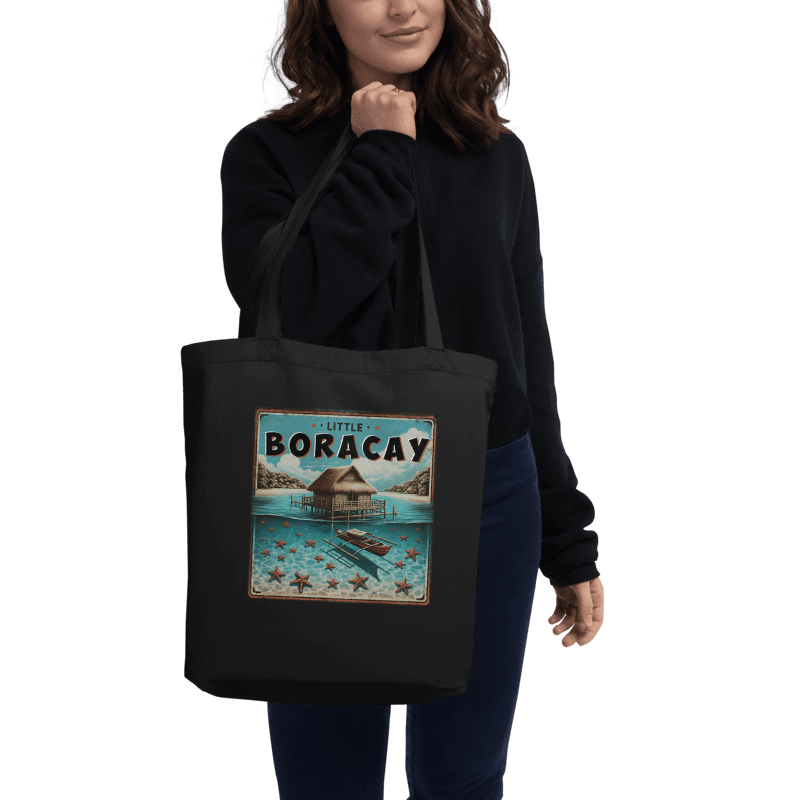 LITTLE BORACAY TOTE BAG, FLOATING COTTAGE BALSA AND FILIPINO BOAT BANGKA WITH STARFISH, CALATAGAN BATANGAS product image (1)