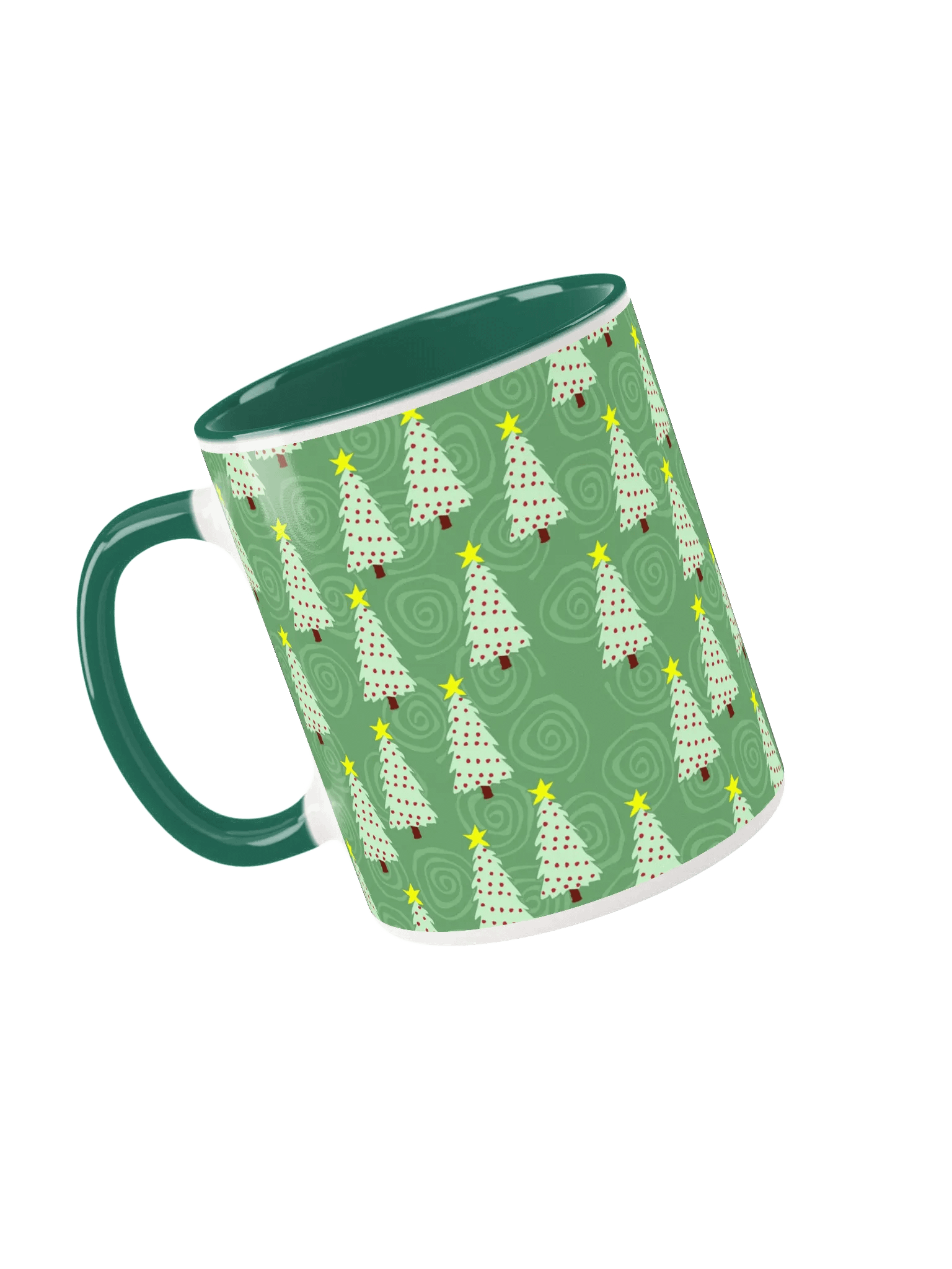 Green Christmas Trees on Green Spirals Ceramic Mug product image (3)