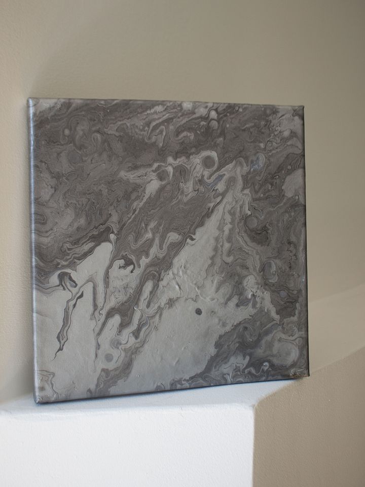 Silver & Grey Abstract Acrylic Pour Painting on 10x10 Canvas product image (2)