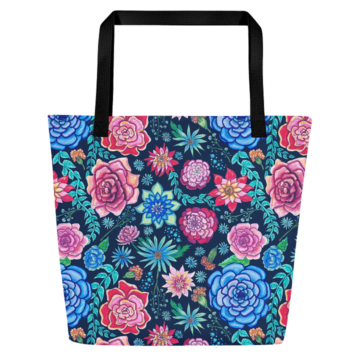 Bold Blooms | Vibrant Floral on Dark Blue | Tote Bag by Monique Faella Designs™ product image (1)