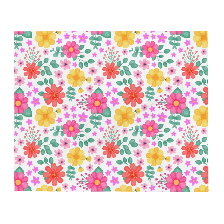 Vibrant Floral Blooms Pink Yellow Orange Blanket - White product image (2)