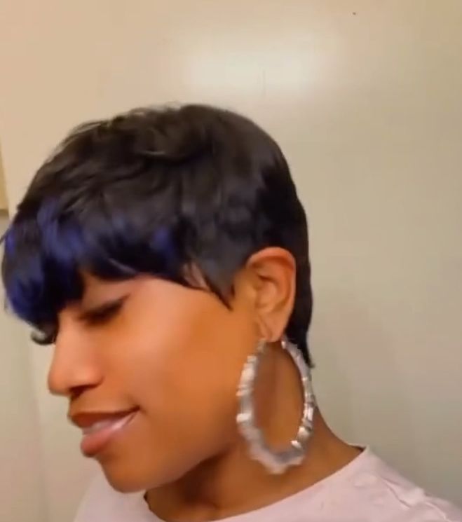 Blue and black short handmade wig product image (6)