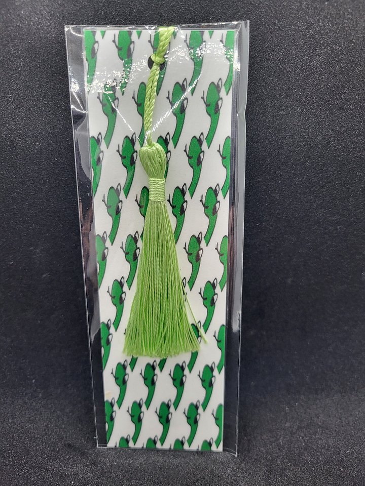 Cute Cartoon Green Gardner Snake Pattern Laminated Bookmark with Tassel for the Reptile Loving Book Reader in Your Life product image (2)