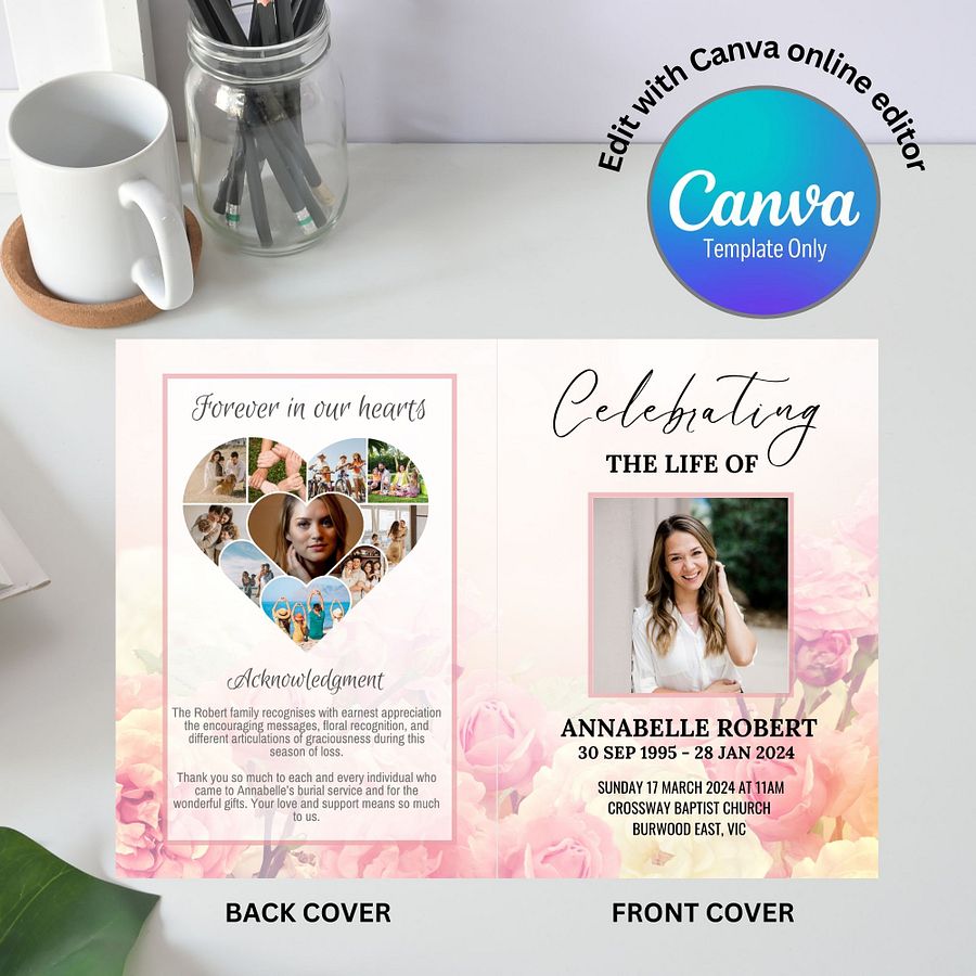 Rose Garden Funeral Program Canva Template product image (4)