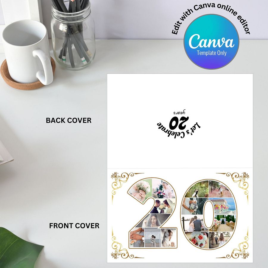 Twenty Year Celebration Card Photo Collage Canva Template product image (5)