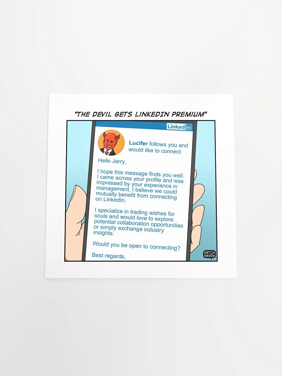 "The Devil gets LinkedIn Premium" poster (10″×10″) product image (4)