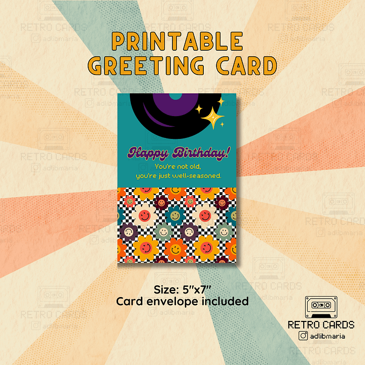 Printable Birthday Card Retro Greeting Card Happy Birthday with Envelope product image (1)