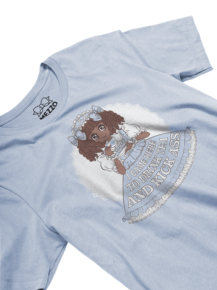 I Came Here to Drink Tea & Kick Ass (Oldschool, Blue) cotton t-shirt product image (2)