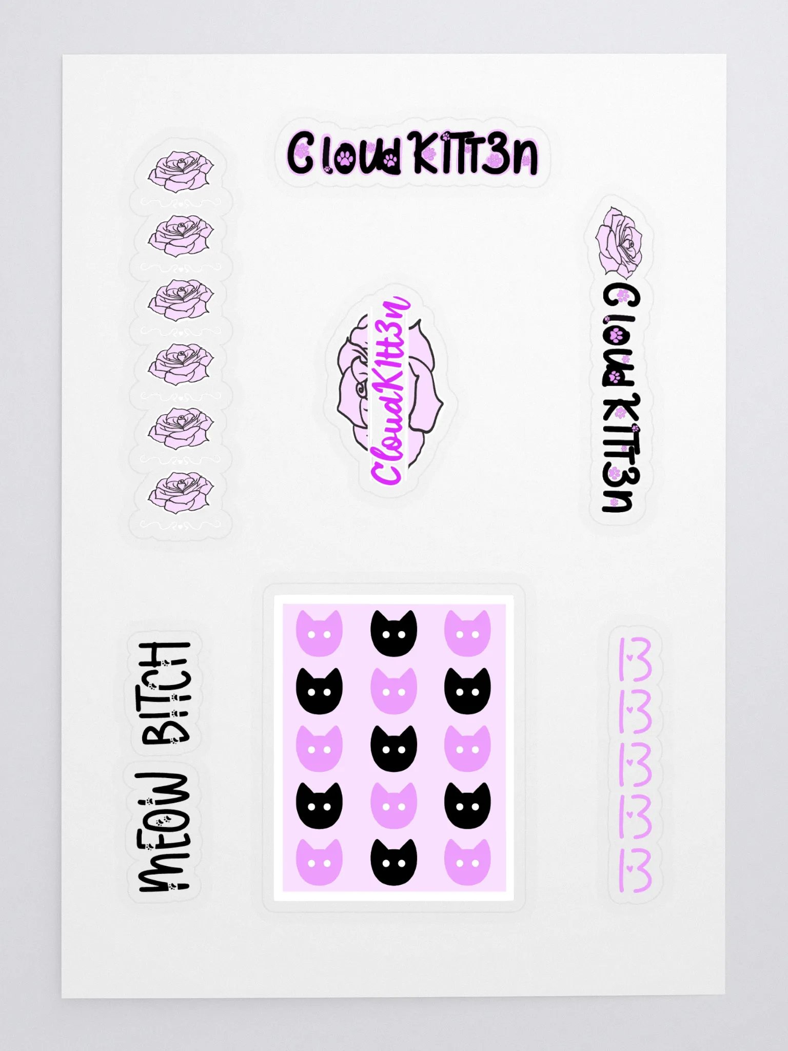 Kitten & Rose Sticker Sheet (lg) product image (3)
