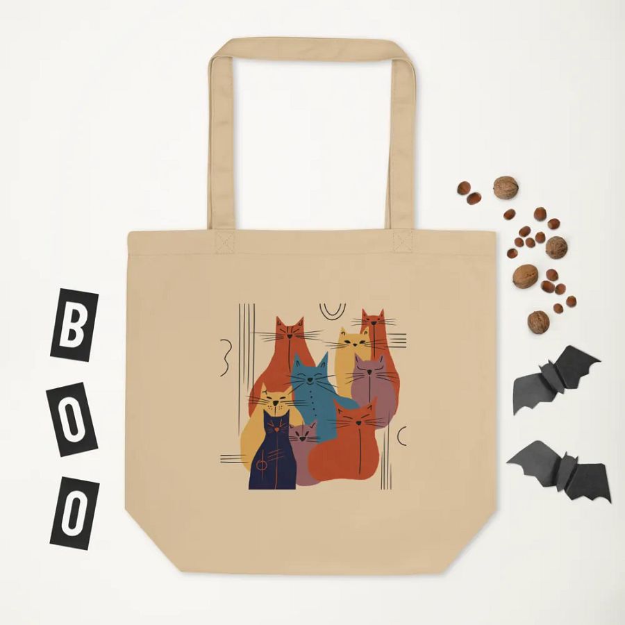 Hand-drawn abstract cat art - Red, Blue, Purple Eco-Friendly Canvas Tote Bag product image (4)