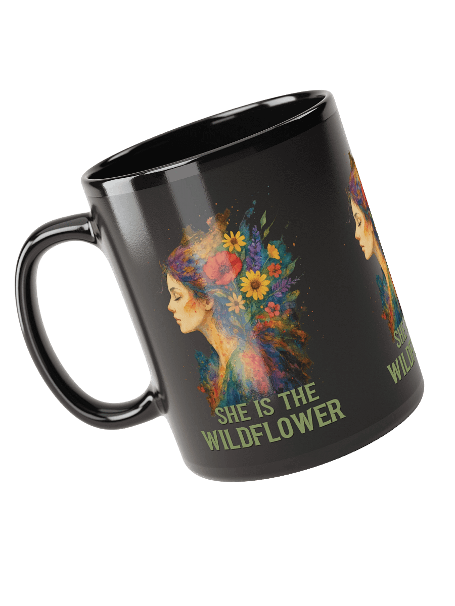 She Is the Wildflower Black Mug – Boho Floral Naturecore Coffee Cup (11oz & 15oz) product image (5)