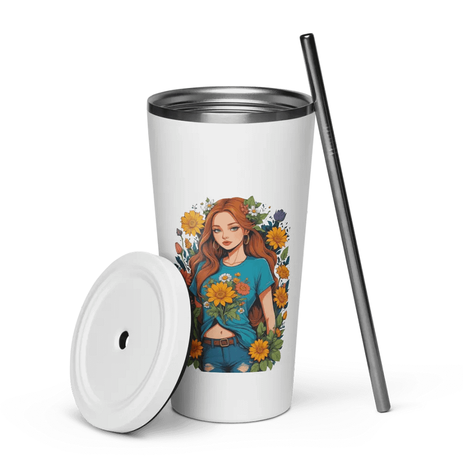Bloomcore Flower Girl 20 oz Tumbler Cup - White - Insulated Tumbler with a Straw - v1 product image (7)