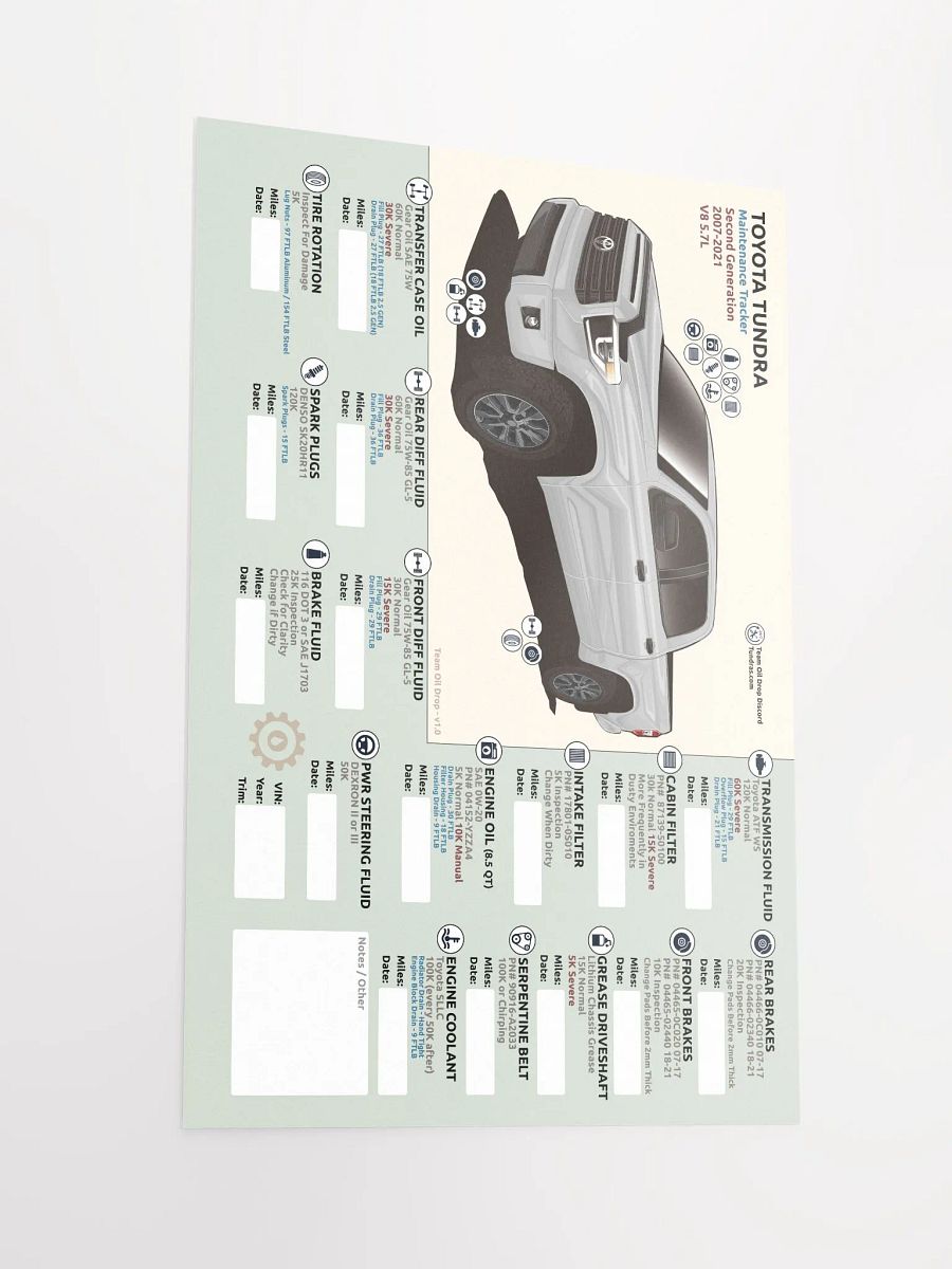 2nd Gen Tundra Maintenance Tracker - White product image (3)