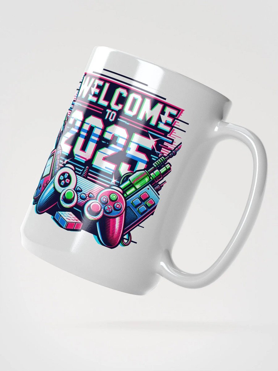 Welcome 2025 Gamer Mug – Glitch Text & RGB Style product image (3)