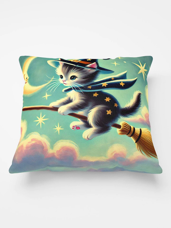 Kitten Witch Riding Broomstick Throw Pilllow product image (2)