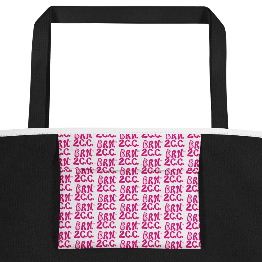 BOURNE to Cape Cod™ | Large Tote Bag with Pocket | Coastal Classic | All-Over Logo Print | Pink Logo on White product image (3)