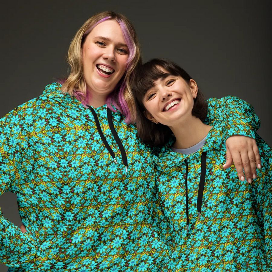 Abstract Distressed Green Flowers on a Grungy Yellow Background Unisex Hoodie product image (11)