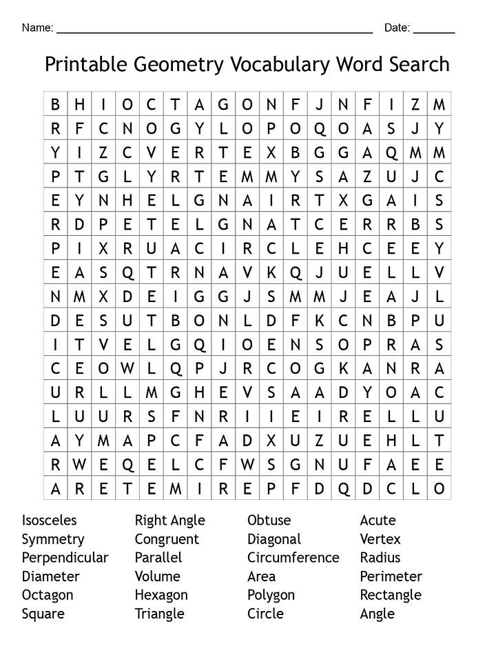 Printable Geometry Vocabulary Word Search: 24 Math Terms for Kids product image (1)