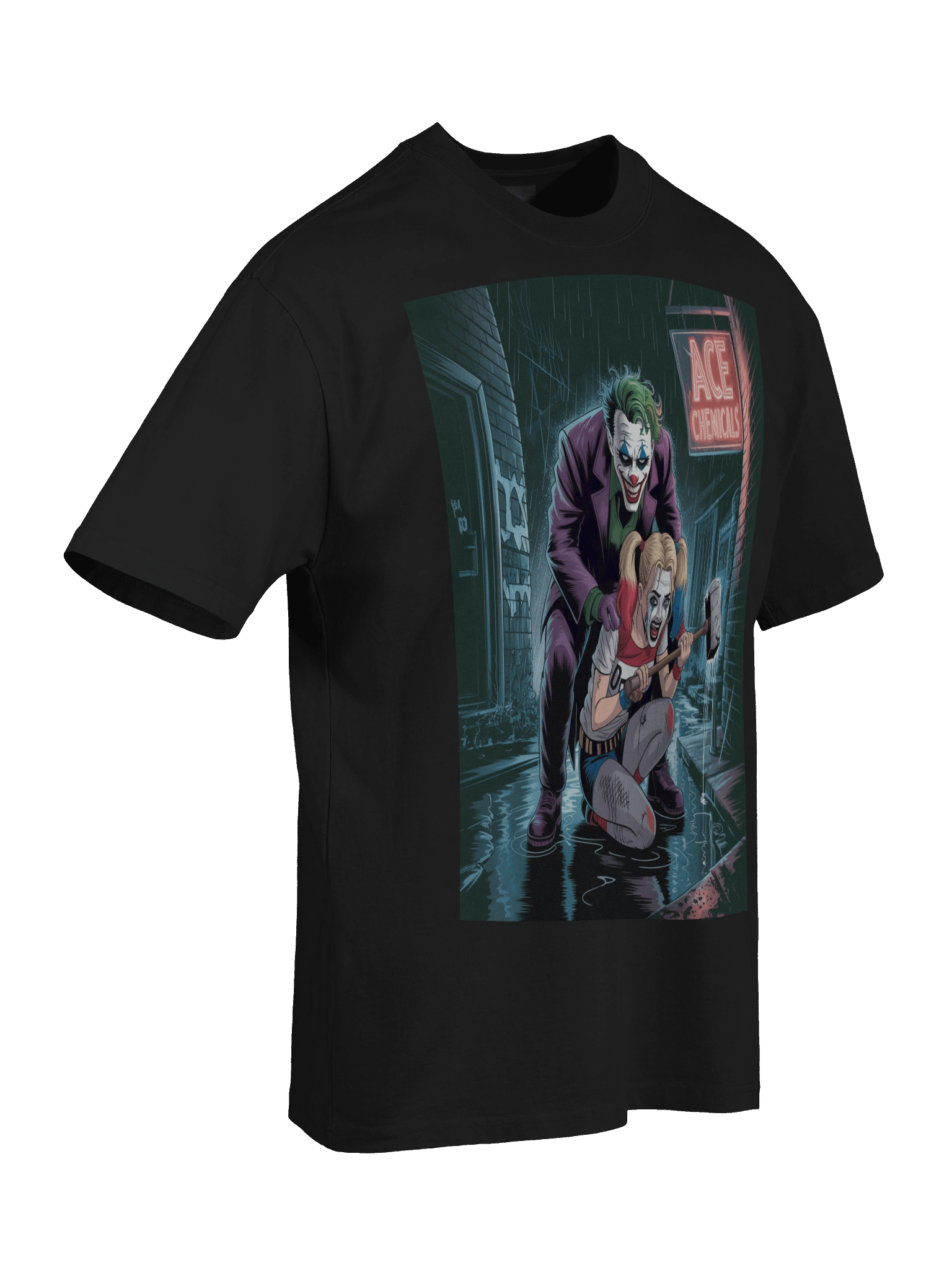 Joker & Harley Quinn 'Ace Chemicals' Rainy Night Hammer Oversized Faded T-Shirt product image (8)