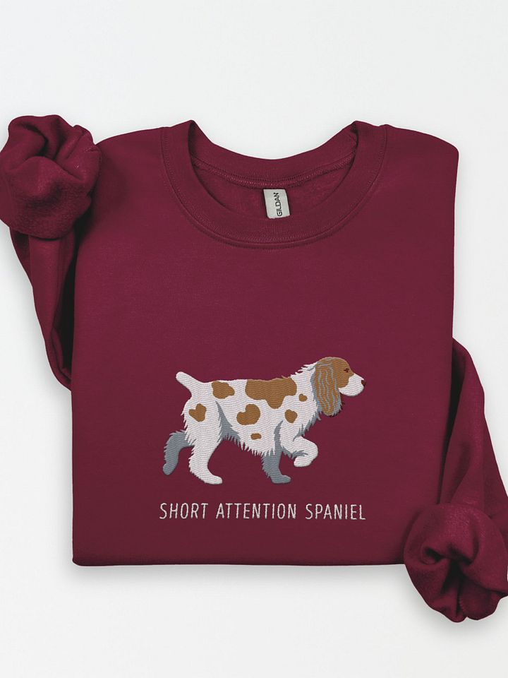Short Attention Spaniel Sweatshirt (Embroidered) of a Cocker Spaniel(White & Tan) product image (1)
