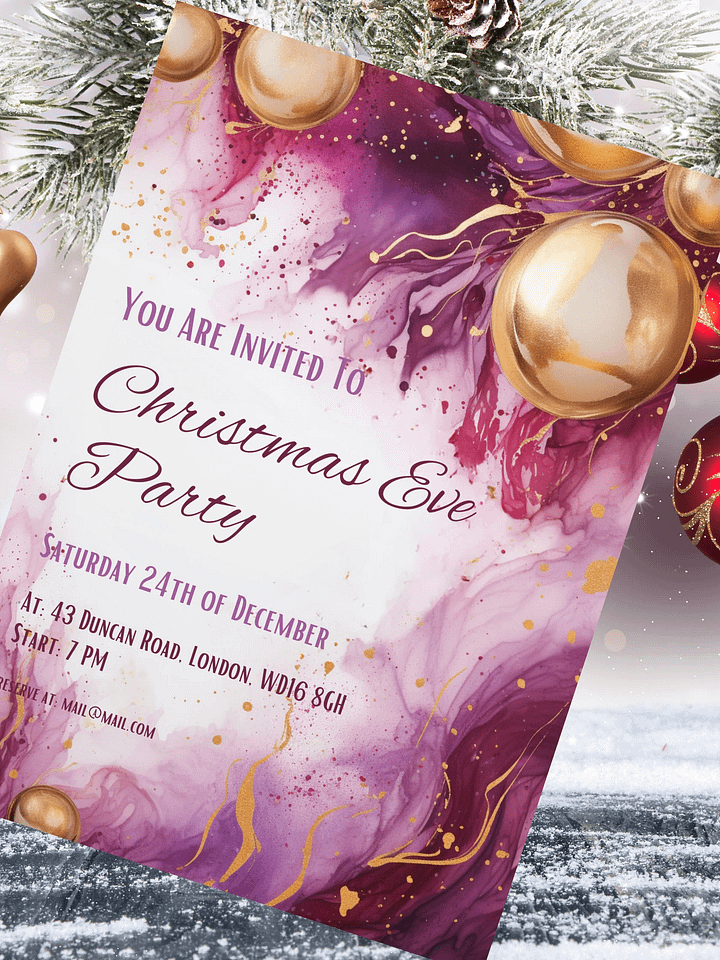 Christmas & New Year Purple and Pink Party Invitation | Editable in Canva | Party Printable Template | Holiday Invitation | Canva Link product image (2)