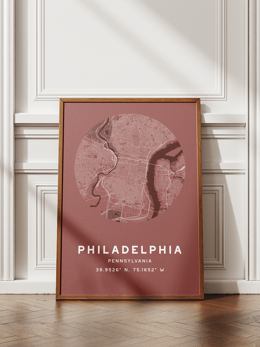 Philadelphia Street Map Poster – Red Minimalist Circular City Art product image (1)