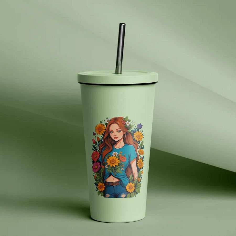 Bloomcore Flower Girl 20 oz Tumbler Cup - Mint - Insulated Tumbler with a Straw - v1 product image (12)