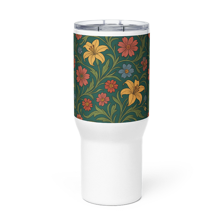 Vintage Lily and Daisy Floral Travel Mug with Handle – 25oz & 40oz Insulated Coffee Tumbler for Hot and Cold Drinks product image (2)