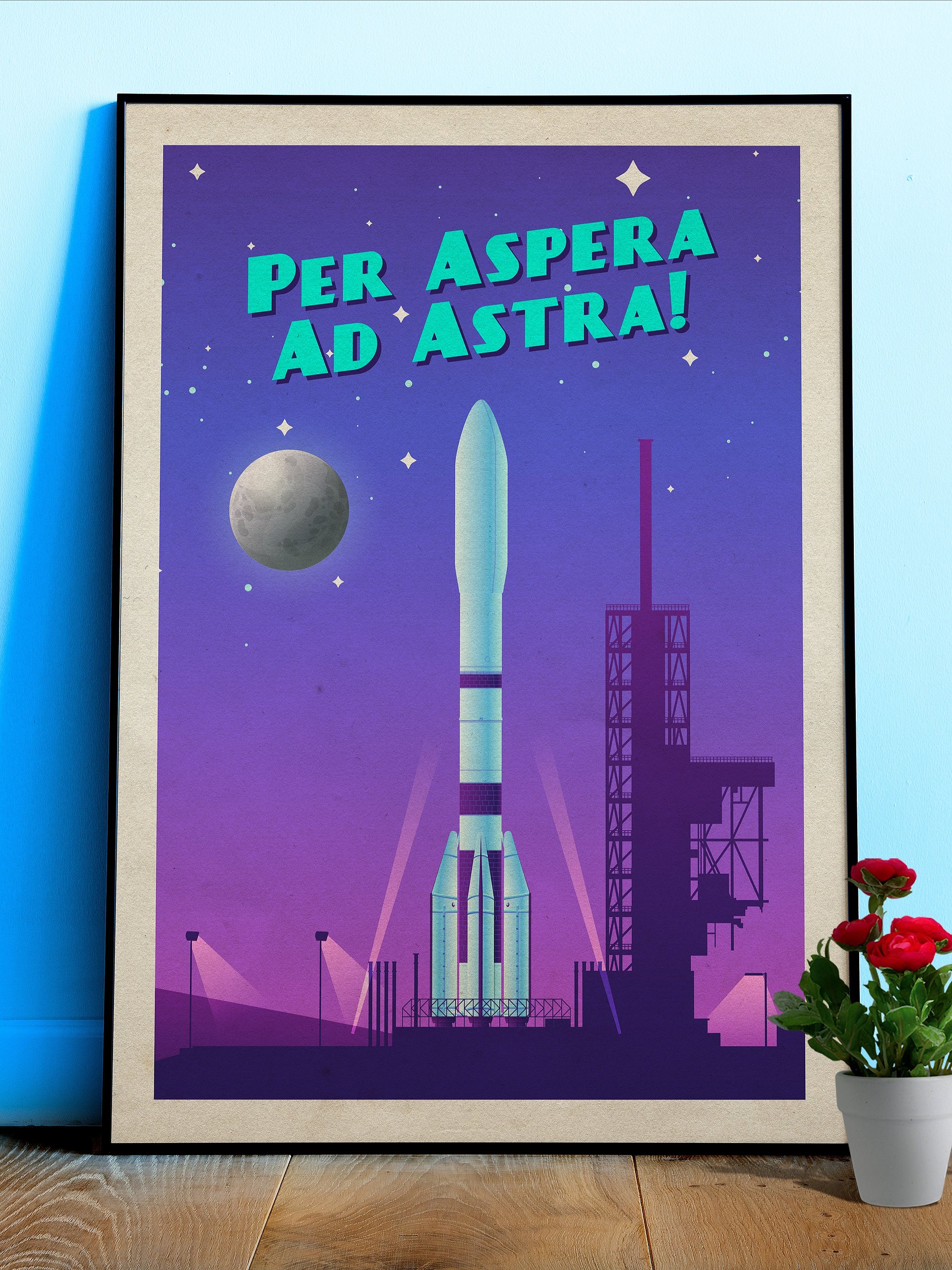 Per Aspera Ad Astra!, ESA Ariane 6 — Vintage space poster, retro space art, propaganda poster, retrofuturism art, retro sci-fi print product image (1)