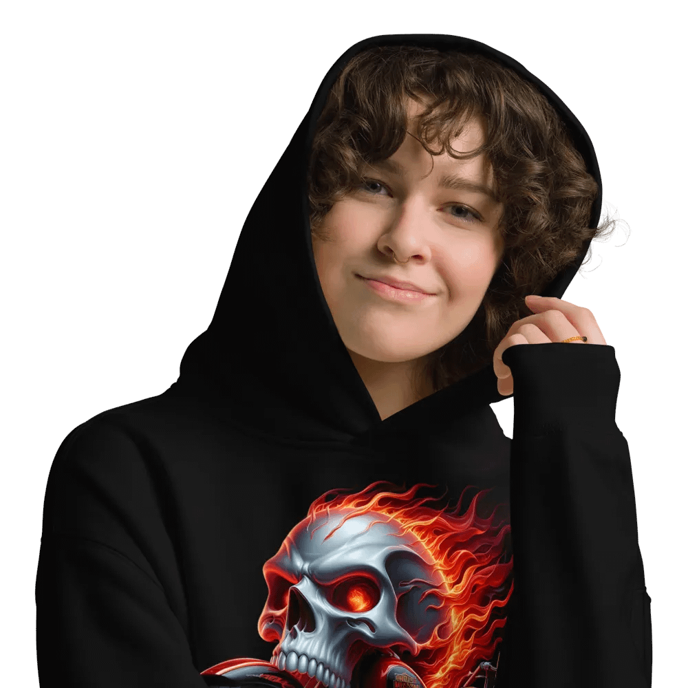 Flaming Skull Motorcycle Oversized Hoodie #7 product image (9)