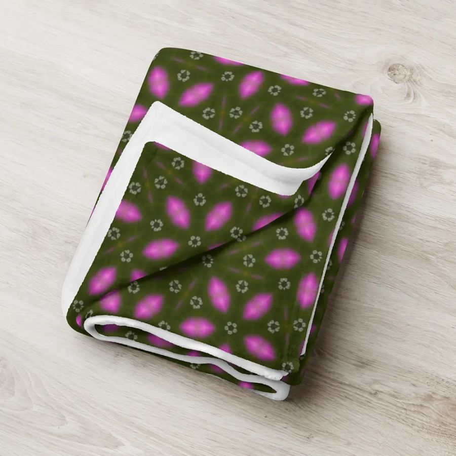 Dark Green & Pink Floral Throw Blanket product image (8)