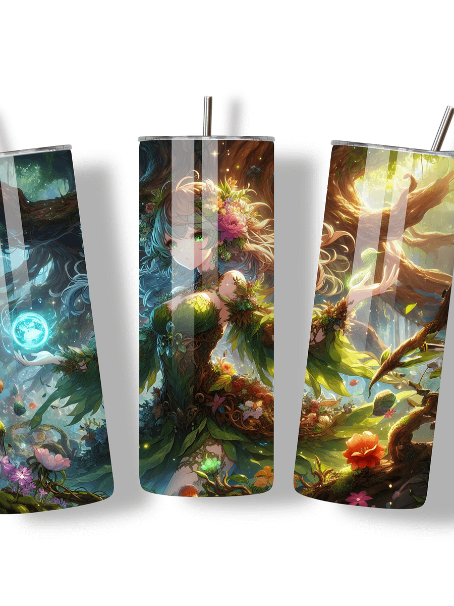 Elemental Anime Girl 20oz Skinny Tumblers with Metal Straws – Fire, Water, Earth, and Wind Designs – Double-Walled Insulated Stainless Steel Tumbler, Gift for Anime Fans and Nature Lovers (Earth) product image (3)