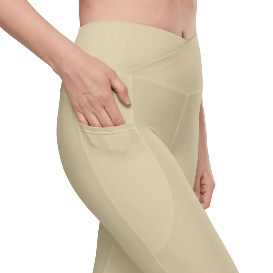 Plain Light Yellow Light Summer Women's High Waisted Premium Crossover Leggings with Pockets by Treasure Pie product image (8)