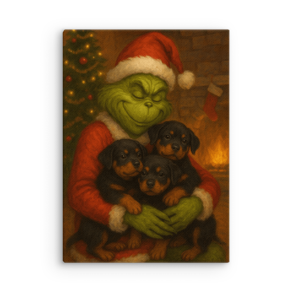 Grinch hugging Rottweiler puppies Canvas Art product image (2)