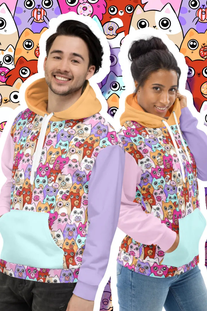 Colorful Doughnut Loving Cat Faces All-Over Print Hoodie product image (1)